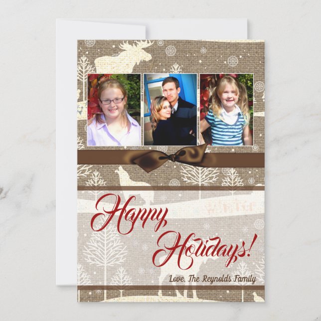 5x7 XMAS Noel Burlap Deer Doe Buck Carte photo (Devant)