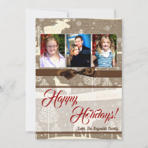 5x7 XMAS Noel Burlap Deer Doe Buck Carte photo