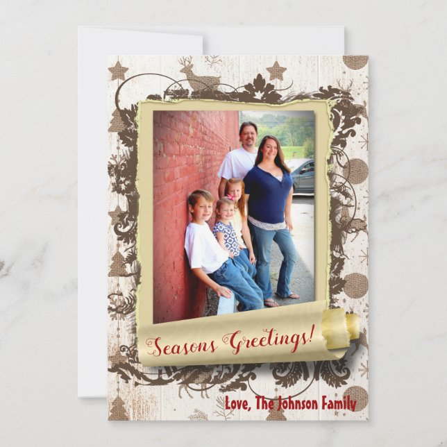 5x7 XMAS Noel Burlap Deer Doe Buck Carte photo (Devant)