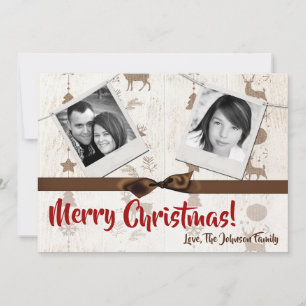 5x7 XMAS Noel Burlap Deer Doe Buck Carte photo