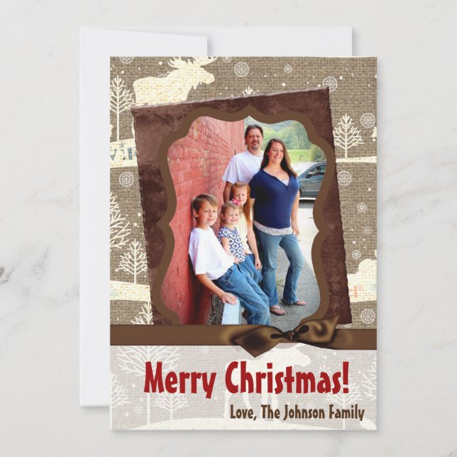 5x7 XMAS Noel Burlap Deer Doe Buck Carte photo (Devant)