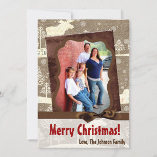 5x7 XMAS Noel Burlap Deer Doe Buck Carte photo