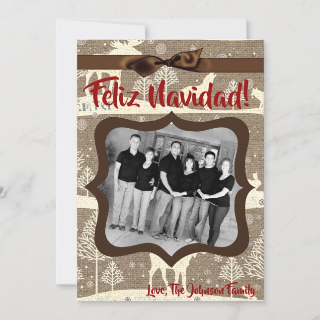 5x7 XMAS Noel Burlap Deer Doe Buck Carte photo (Devant)