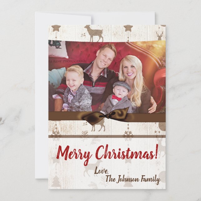 5x7 XMAS Noel Burlap Deer Doe Buck Carte photo (Devant)