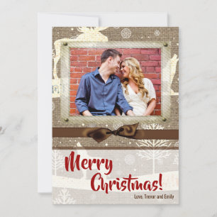 5x7 XMAS Noel Burlap Deer Doe Buck Carte photo