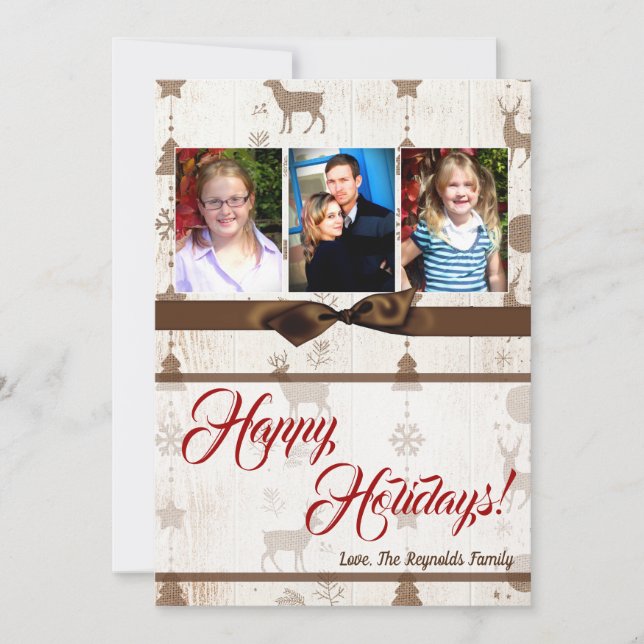 5x7 XMAS Noel Burlap Deer Doe Buck Carte photo (Devant)