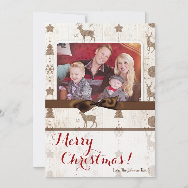 5x7 XMAS Noel Burlap Deer Doe Buck Carte photo (Devant)