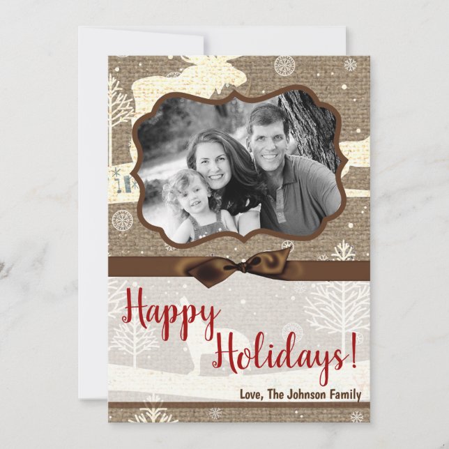 5x7 XMAS Noel Burlap Deer Doe Buck Carte photo (Devant)