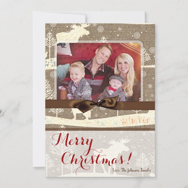 5x7 XMAS Noel Burlap Deer Doe Buck Carte photo (Devant)