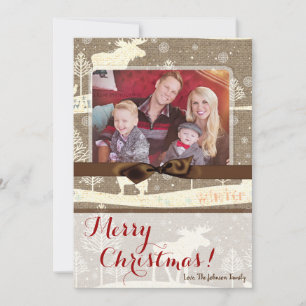 5x7 XMAS Noel Burlap Deer Doe Buck Carte photo