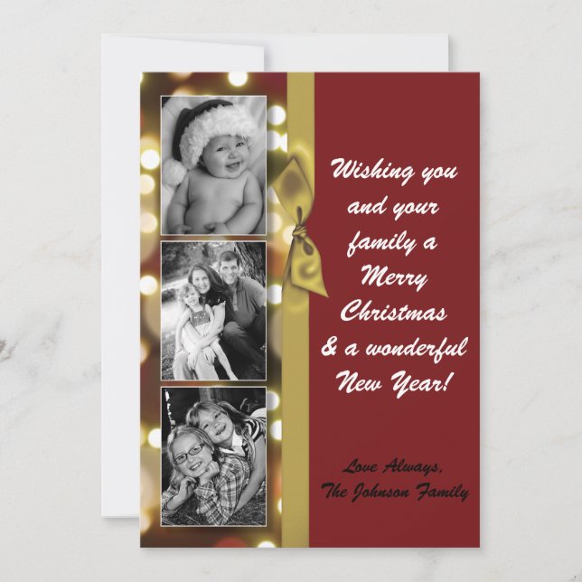 5x7 XMAS Noël Gold Bokeh Lights Carte photo (Devant)