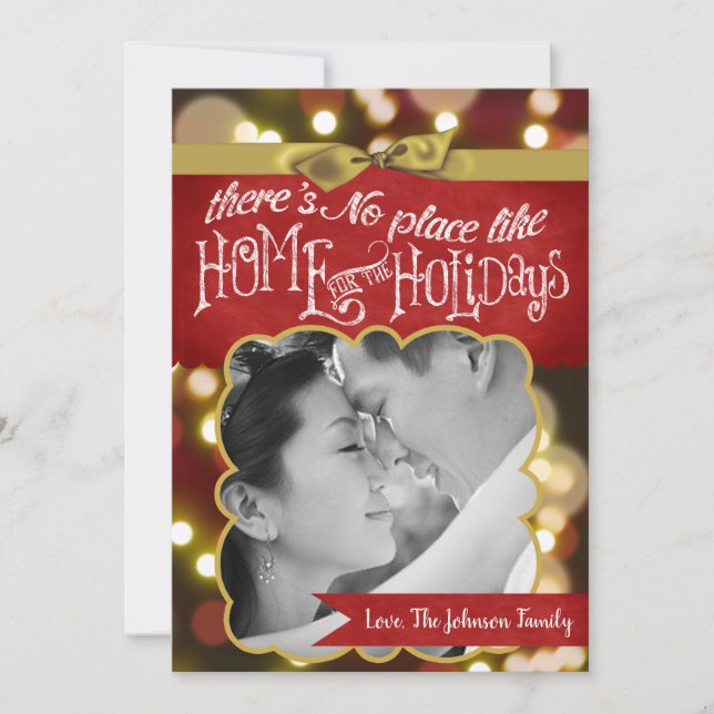 5x7 XMAS Noël Gold Bokeh Lights Carte photo (Devant)