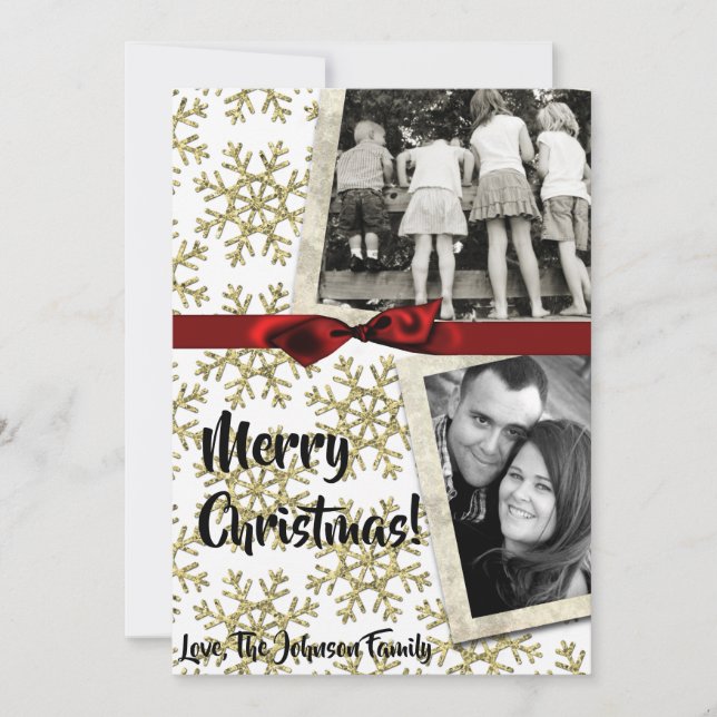 5x7 XMAS Noël Gold Snowflake Carte photo (Devant)