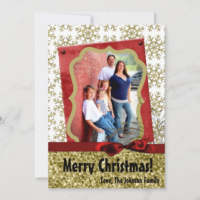 5x7 XMAS Noël Gold Snowflake Carte photo (Devant)