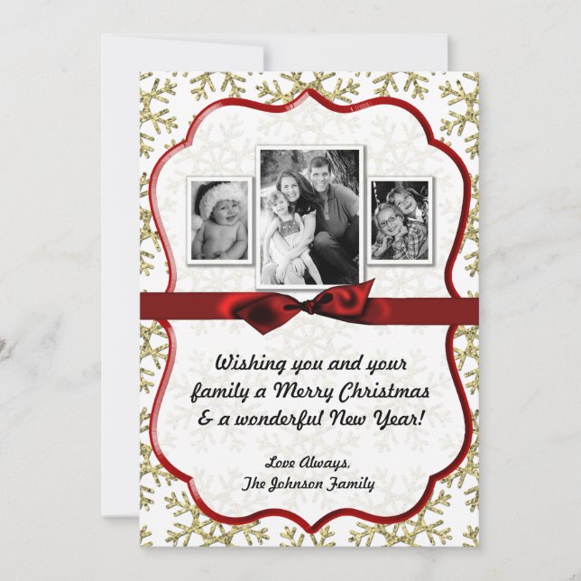 5x7 XMAS Noël Gold Snowflake Carte photo (Devant)