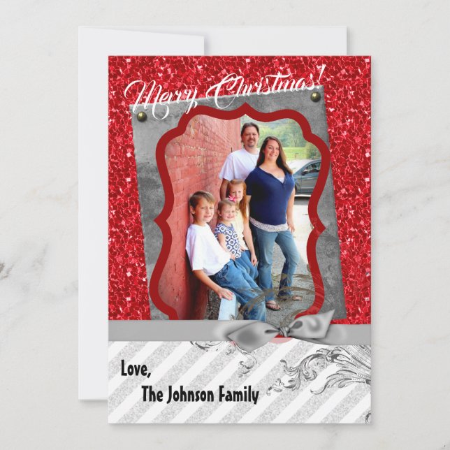 5x7 XMAS Noël Parties scintillant rouge Carte phot (Devant)