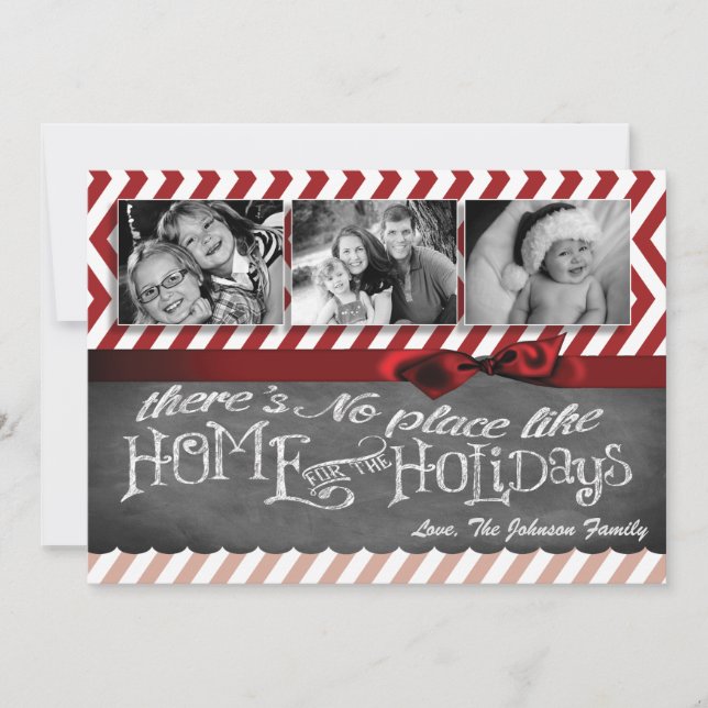 5x7 XMAS Noël Rouge Chevron Chalkboa Carte photo (Devant)