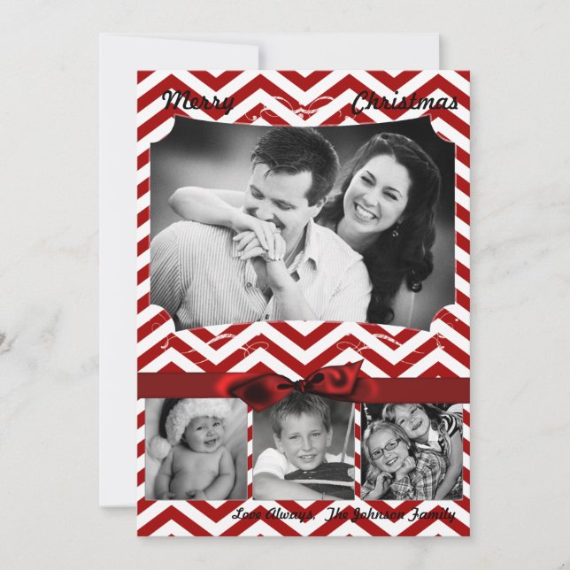 5x7 XMAS Noël Rouge Chevron Chalkboa Carte photo (Devant)