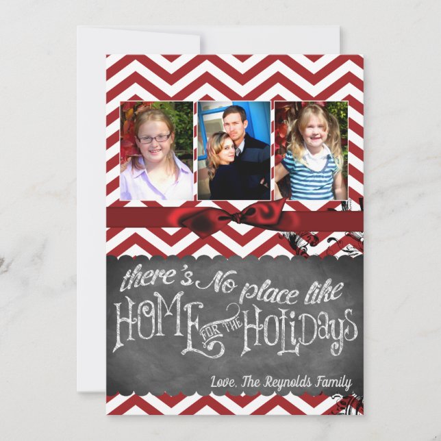 5x7 XMAS Noël Rouge Chevron Chalkboa Carte photo (Devant)