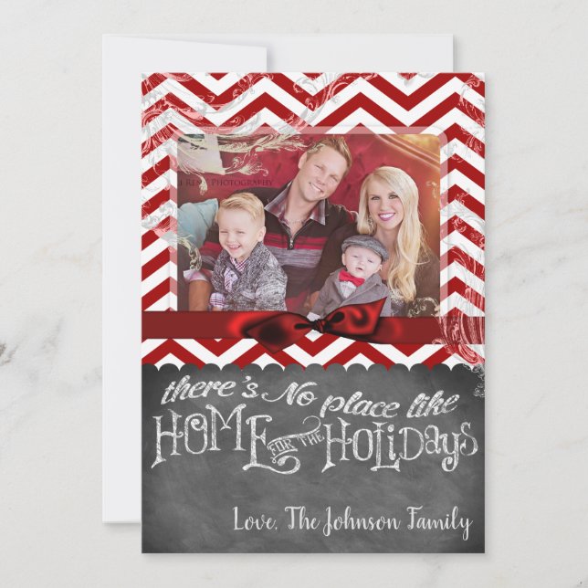 5x7 XMAS Noël Rouge Chevron Chalkboa Carte photo (Devant)