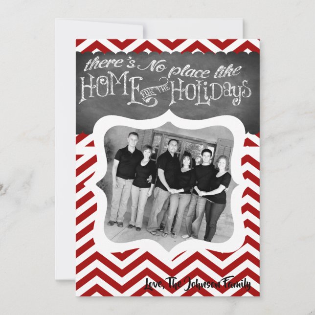 5x7 XMAS Noël Rouge Chevron Chalkboa Carte photo (Devant)