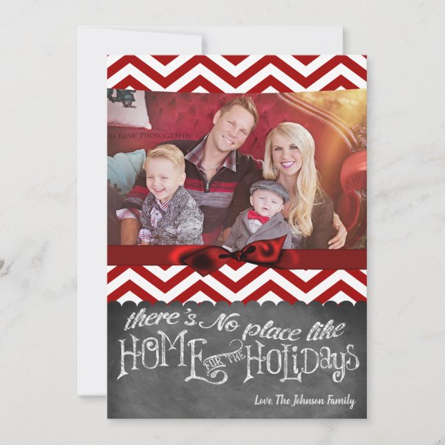 5x7 XMAS Noël Rouge Chevron Chalkboa Carte photo (Devant)