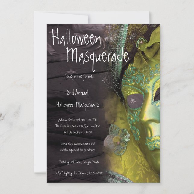 5x7 Yellow Masquerade Halloween Costume Invitation (Devant)