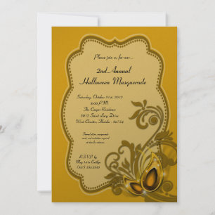 5x7 Yellow Masquerade Halloween Costume Invitation