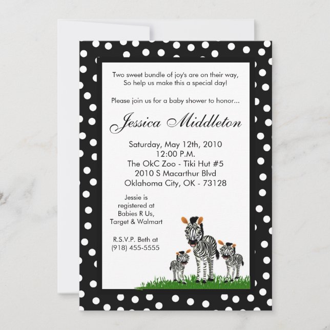 5x7 Zebra Mama TWIN Baby Baby shower Invitation (Devant)