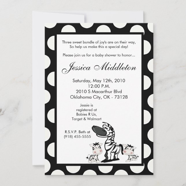 5x7 Zebra Mama TWINS Baby shower Invitation (Devant)