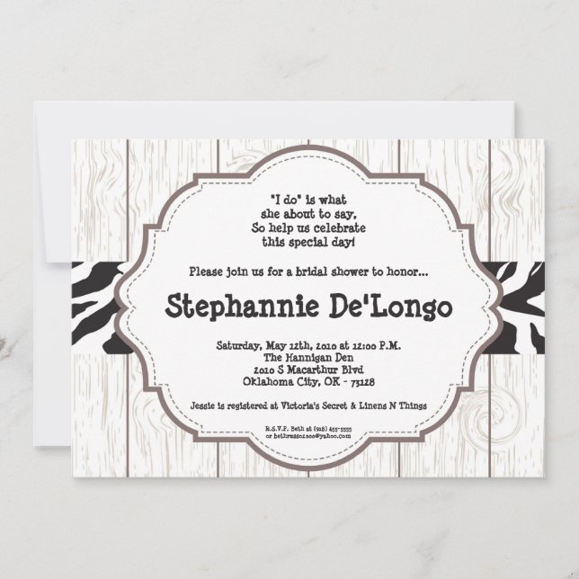 5x7 Zebra Wood Grain Bridal Show Invitation (Devant)