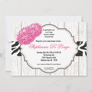 5x7 Zèbre à fleurs roses Invitation Baby shower d'