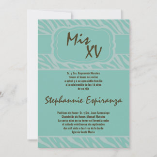 5x7 Zèbre Imprimer Quinceanera 15 Invitation