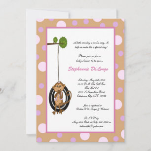 5x7Girl Jungle Monkey Swing Baby shower Invitation