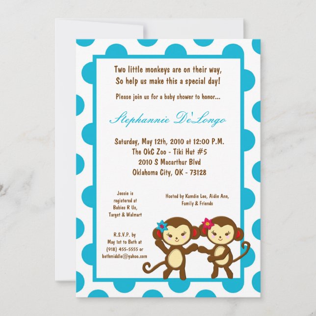 5x7Jungle Gym Monkey Dance Baby shower Invitation (Devant)