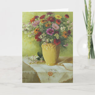 6021 Zinnias en Vase Jaune Carte d'anniversaire