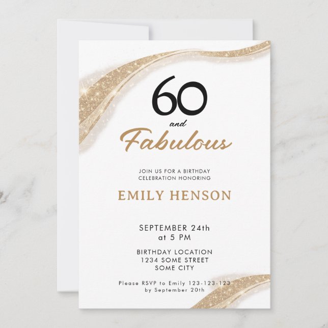 60 and Fabulous Gold 60th Birthday Invitation (Devant)