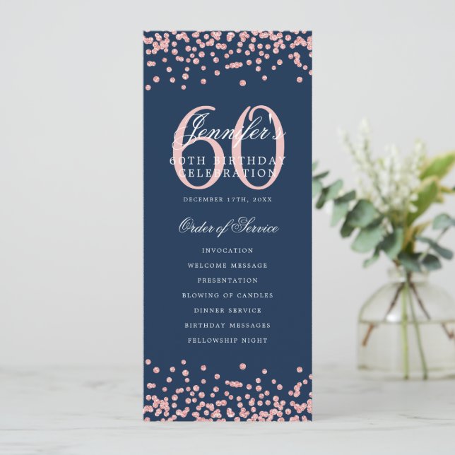 60 Anniversaire Menu du programme Merci Rose Gold  (Debout devant)