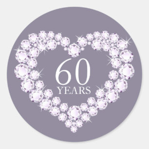 60 ans coeur losange gris & blanc autocollants