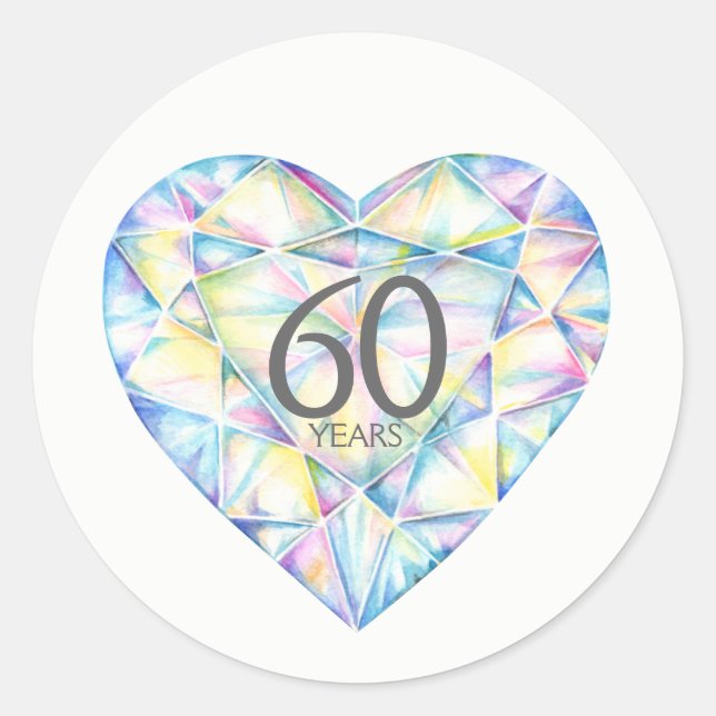60 ans de diamant coeur aquarelle autocollants d'a (Devant)