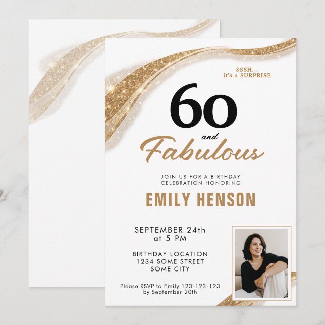 60 ans et Fabuleux Invitation 60e anniversaire (Devant / Derrière)