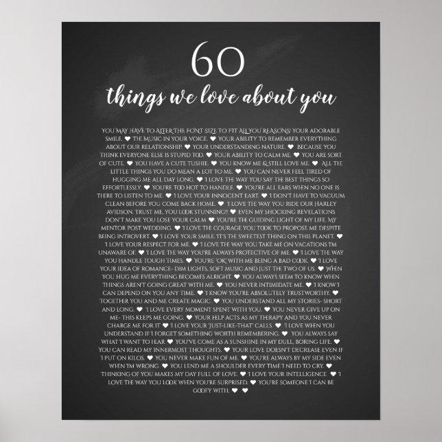60 choses que nous aimons de vous tableau noir vin (Devant)