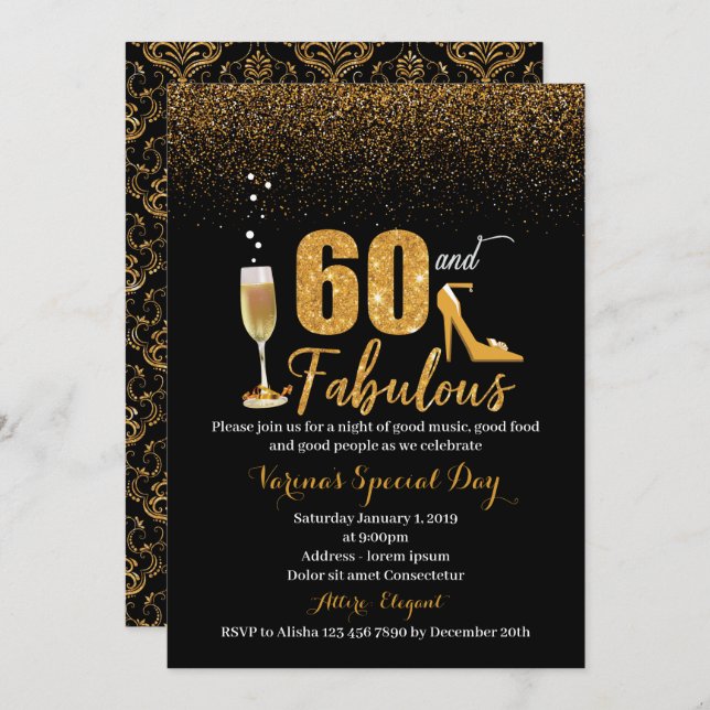 60 et fabuleuse invitation d'anniversaire pour les (Devant / Derrière)