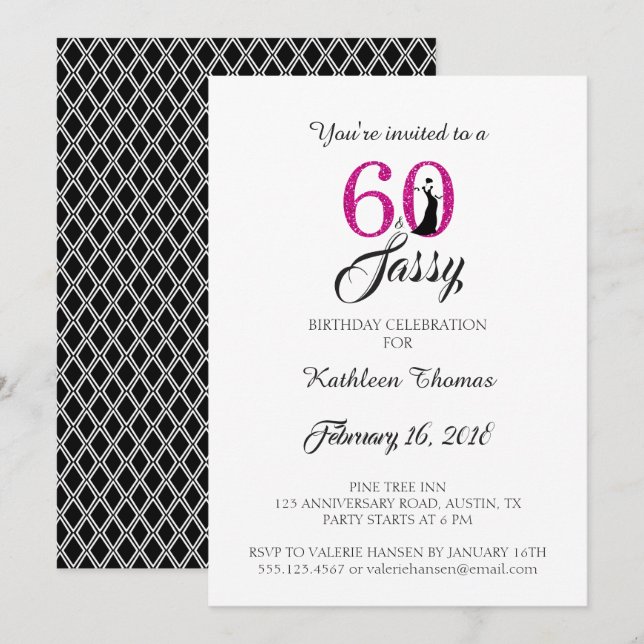 60 et Sassy | Invitation de fête du 60e anniversai (Devant / Derrière)
