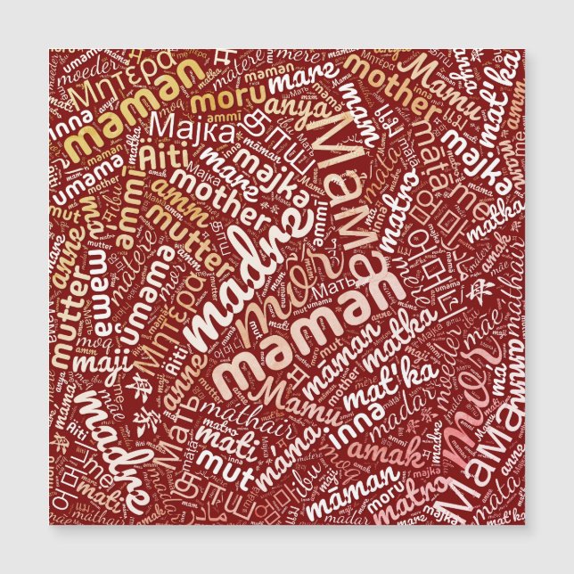 60 mots pour 'Mère' dans différentes langues (Devant)