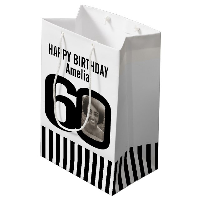 60 photo sac cadeau d'anniversaire noir et blanc (Dos Angle)