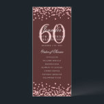 60 Programme d'Anniversaire Menu Merci Rose Gold B<br><div class="desc">Design élégant "Programme de fête d'anniversaire" avec faux parties scintillant confetti texte personnalisé.</div>