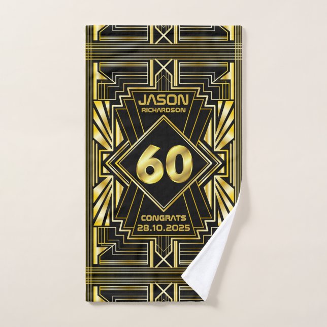 60e anniversaire Art Déco Gold Black Great Gatsby (Serviette à main)