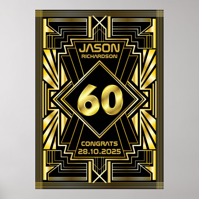60e anniversaire Art Déco Gold Black Great Gatsby (Devant)