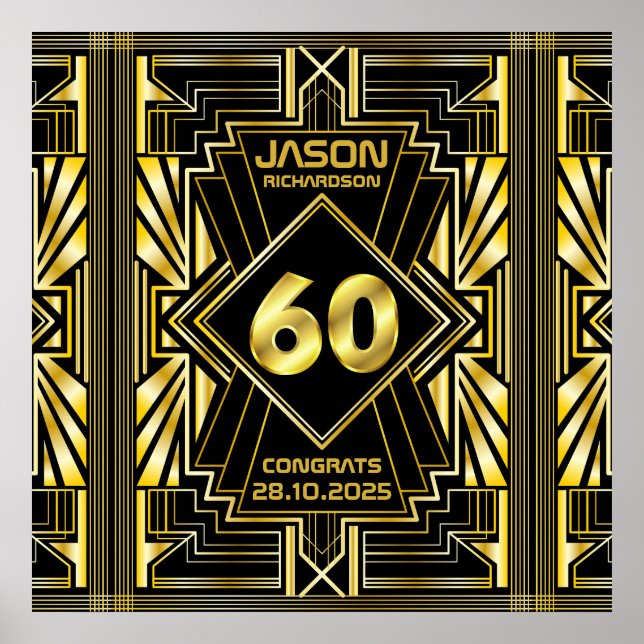 60e anniversaire Art Déco Gold Black Great Gatsby (Devant)